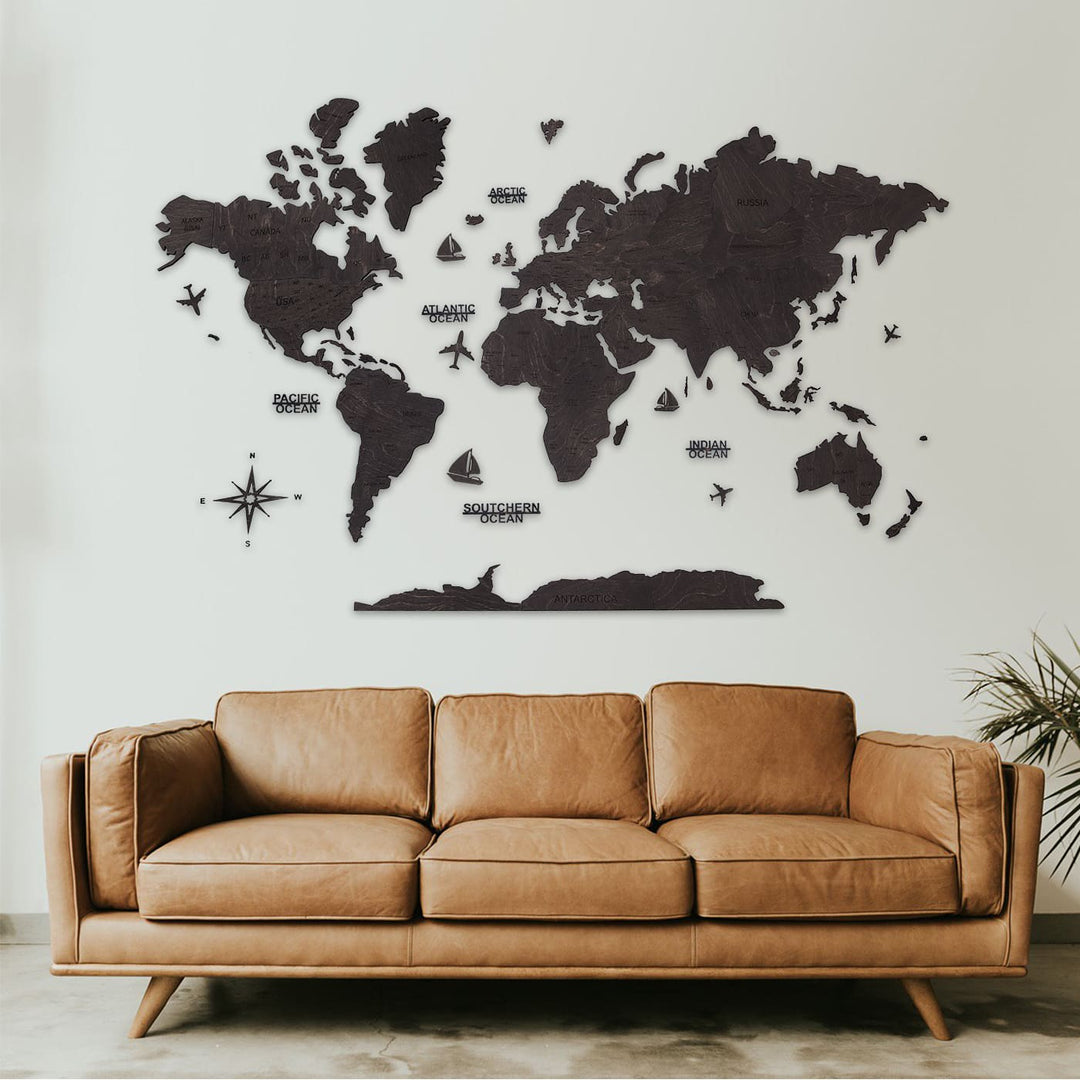 2D Wooden World Map Natural