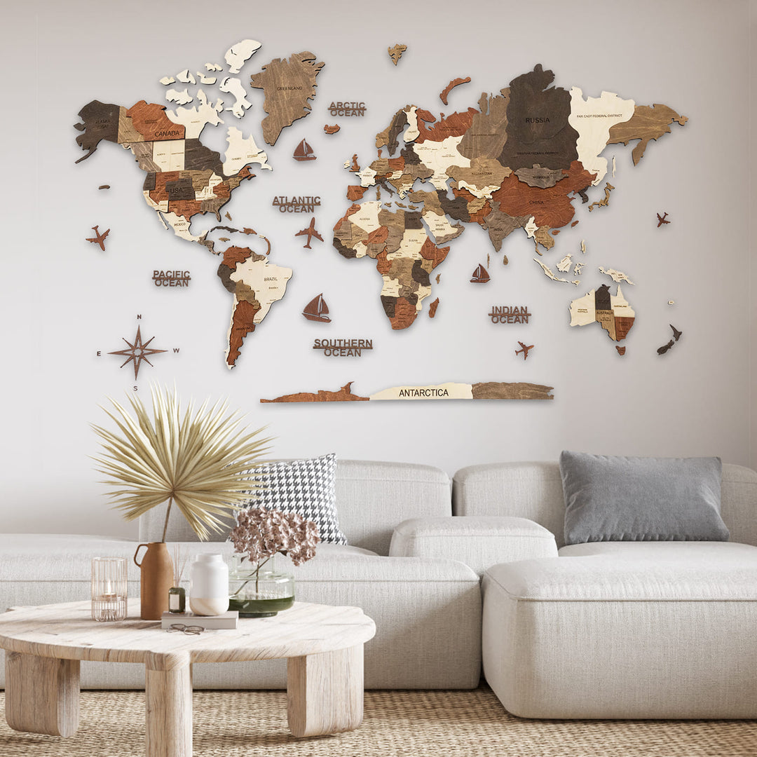 Get 3D Wooden World Map For Wall - Colorfullworlds – ColorfullWorlds