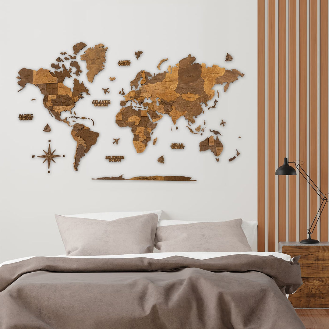 3D Wooden World Map Walnut – Awesometik